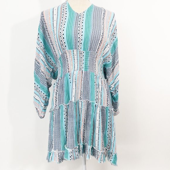 Hyped Unicorn 3/4 Sleeve Muslin Mini Dress Aqua Size M Medium - Picture 1 of 6